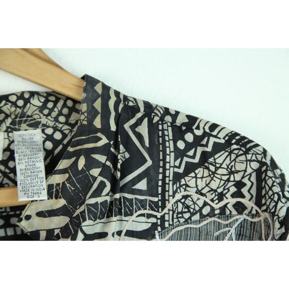 Chicos 3 L Silk FLAW Embroidered Fish Jacket Boho Artsy Embellished Maximalist - Picture 9 of 14